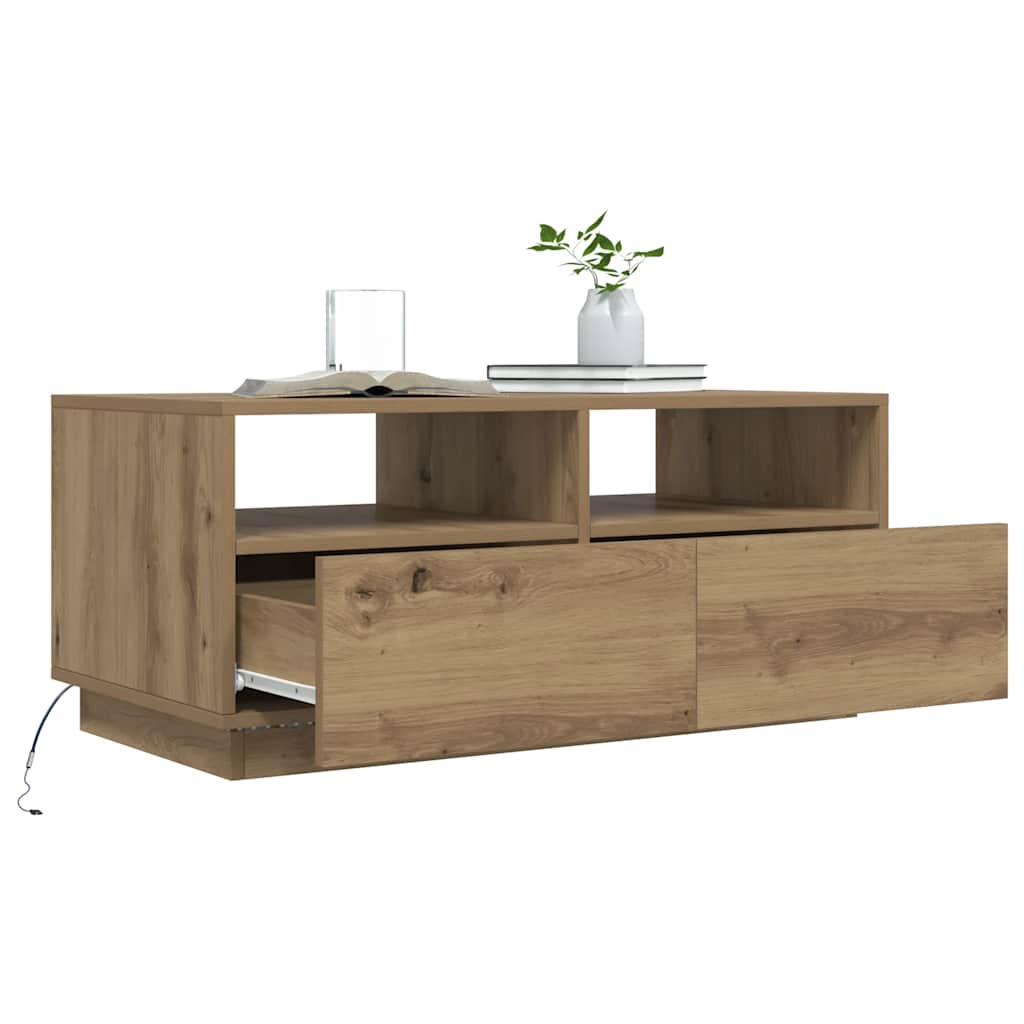 vidaXL Stolik kawowy z oświetleniem LED, dąb artisan, 90x49x40 cm