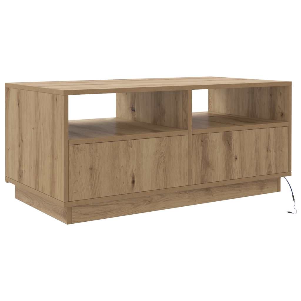 vidaXL Stolik kawowy z oświetleniem LED, dąb artisan, 90x49x40 cm