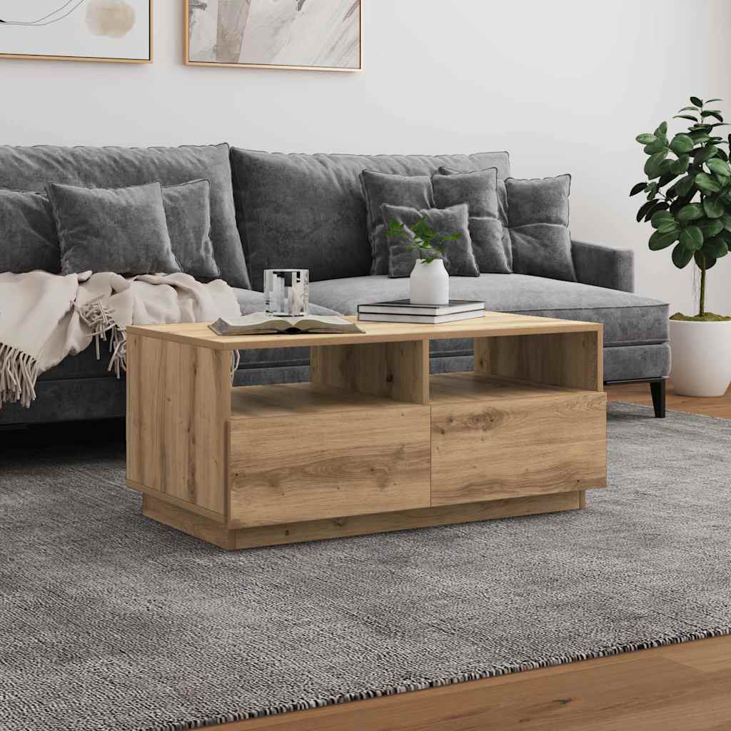 vidaXL Stolik kawowy z oświetleniem LED, dąb artisan, 90x49x40 cm