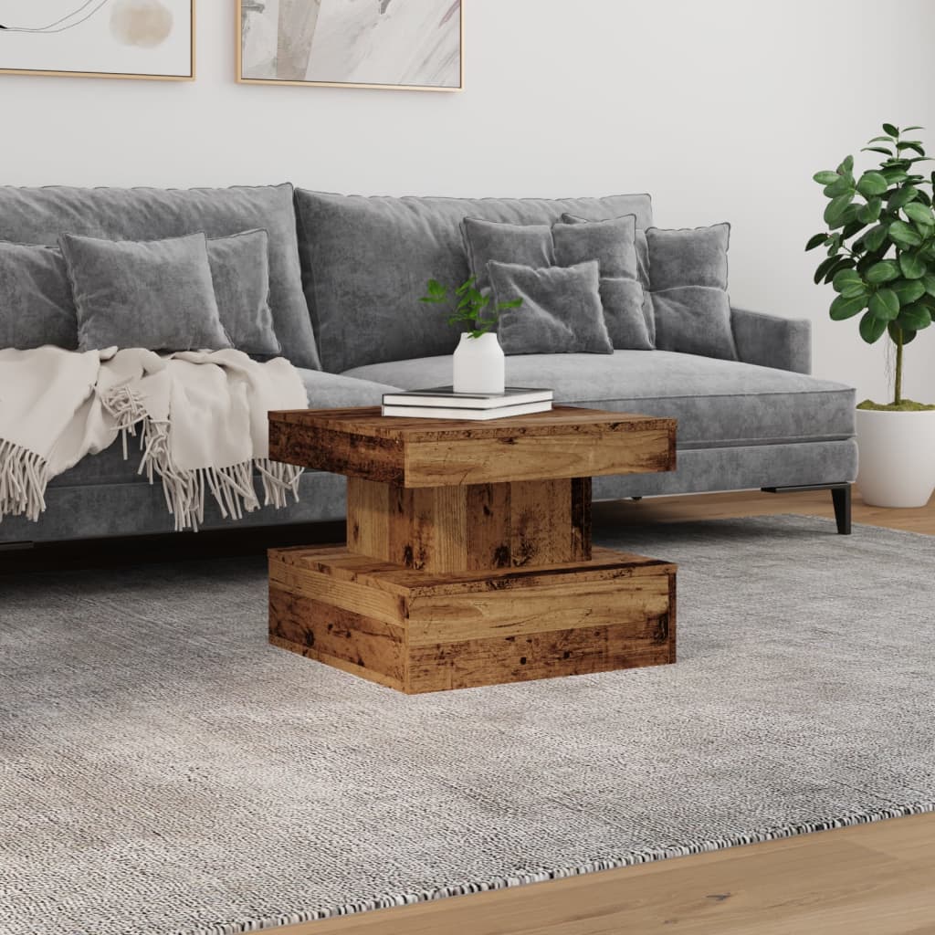 vidaXL Stolik kawowy z oświetleniem LED, stare drewno, 50x50x40 cm