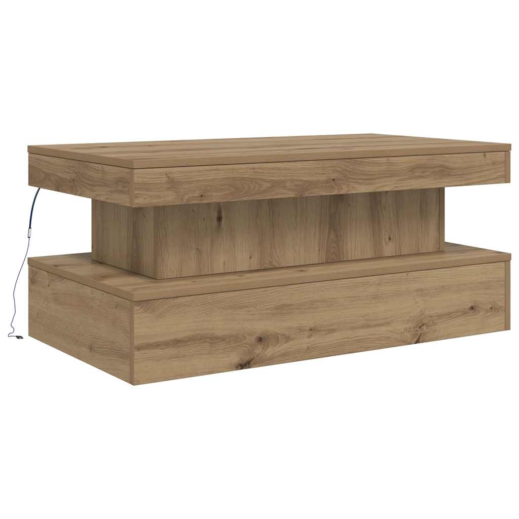 vidaXL Stolik kawowy z oświetleniem LED, dąb artisian, 50x50x40 cm