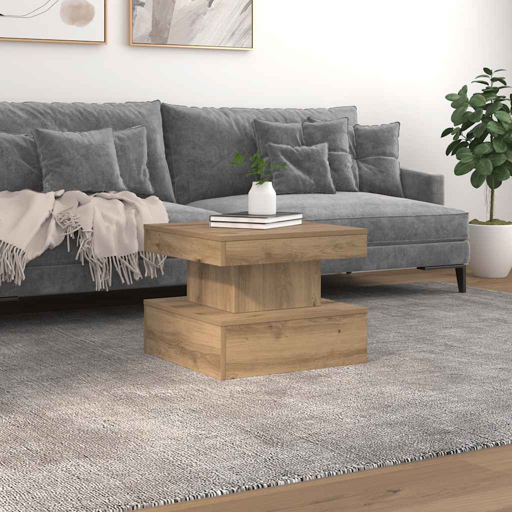 vidaXL Stolik kawowy z oświetleniem LED, dąb artisian, 50x50x40 cm