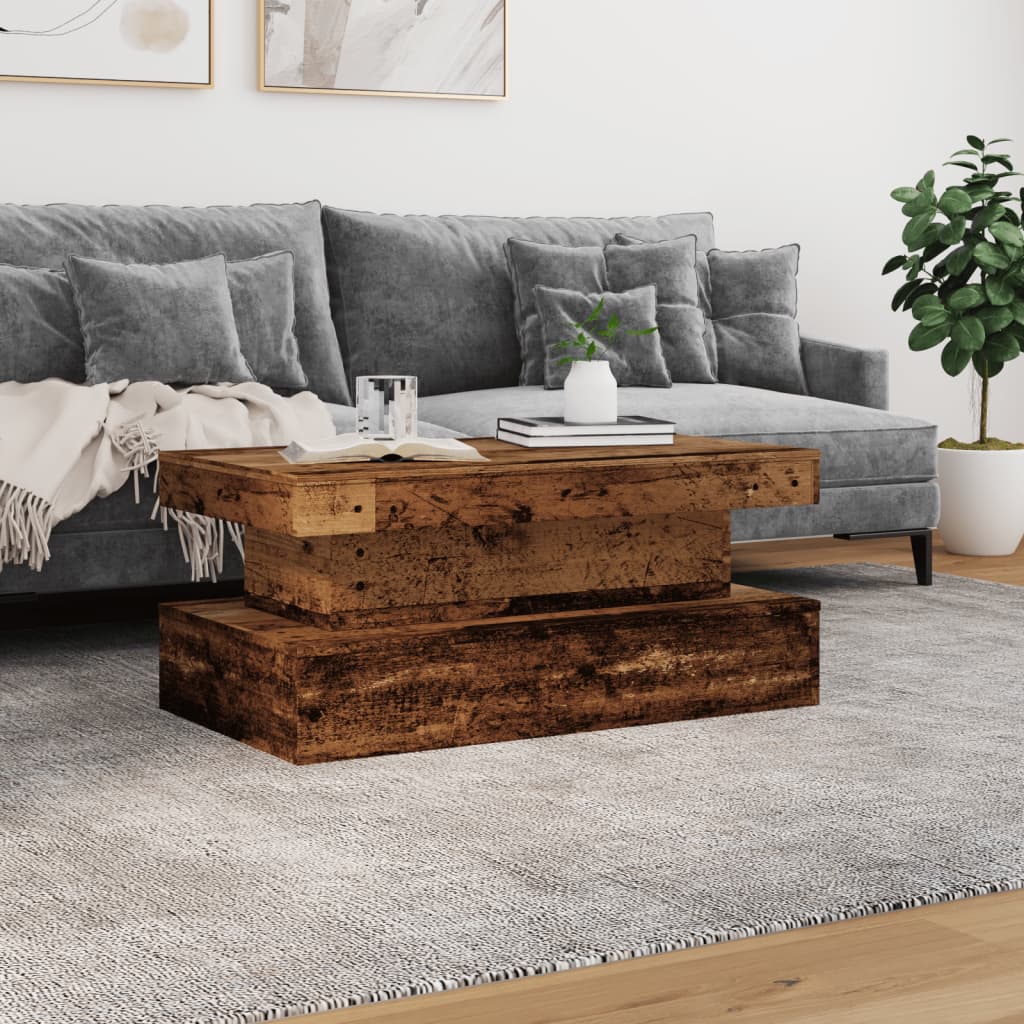 vidaXL Stolik kawowy z oświetleniem LED, stare drewno, 90x50x40 cm