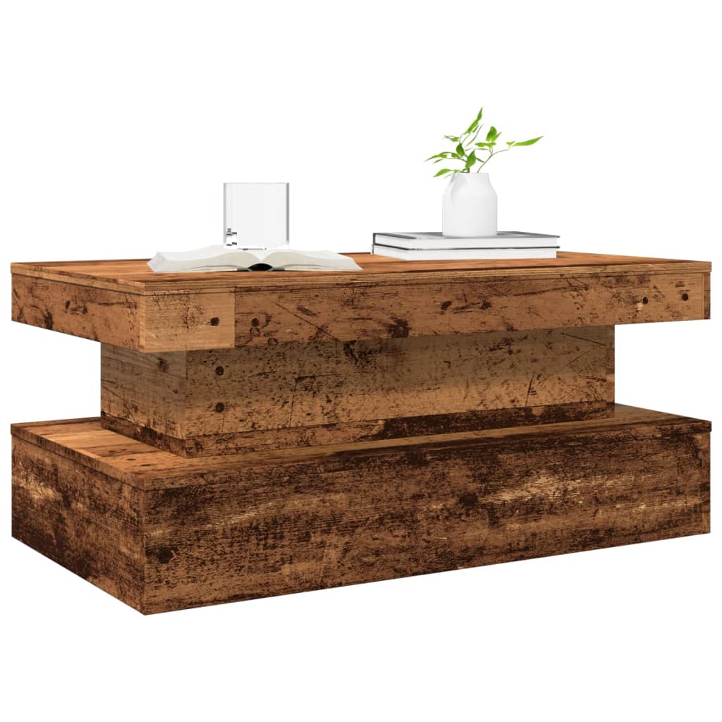 vidaXL Stolik kawowy z oświetleniem LED, stare drewno, 90x50x40 cm