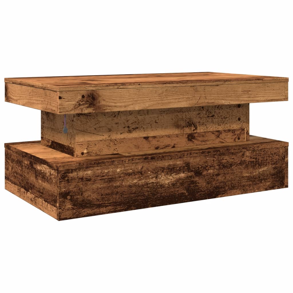 vidaXL Stolik kawowy z oświetleniem LED, stare drewno, 90x50x40 cm