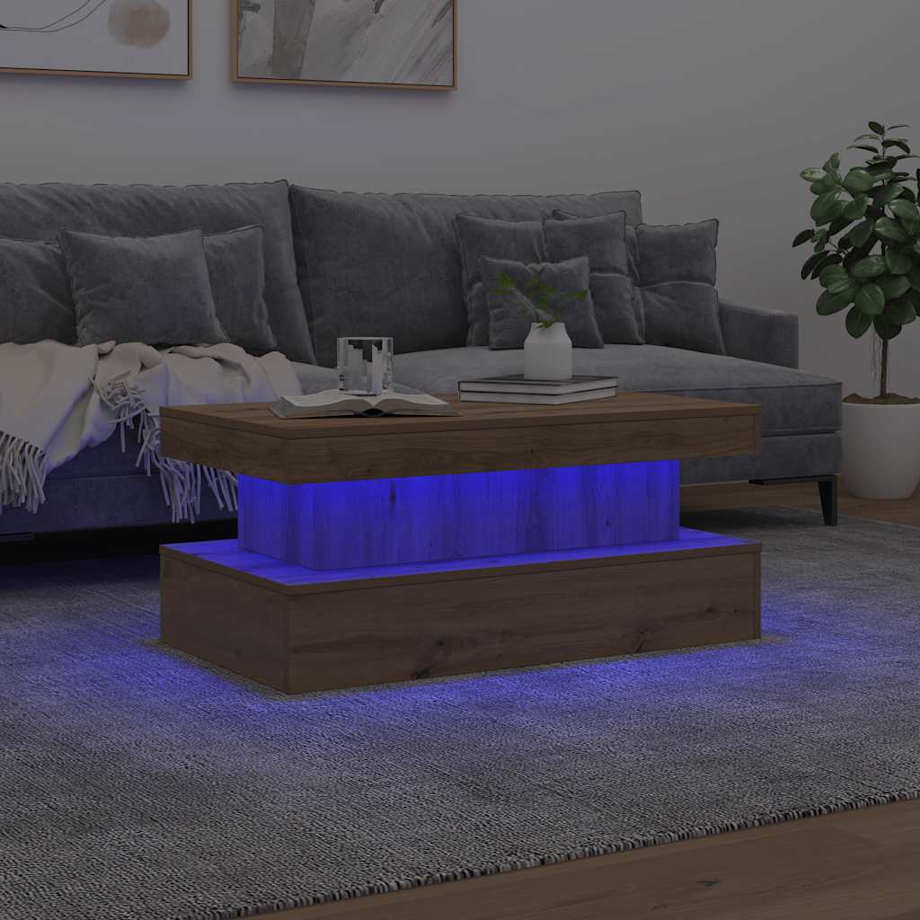 vidaXL Stolik kawowy z oświetleniem LED, dąb artisian, 90x50x40 cm