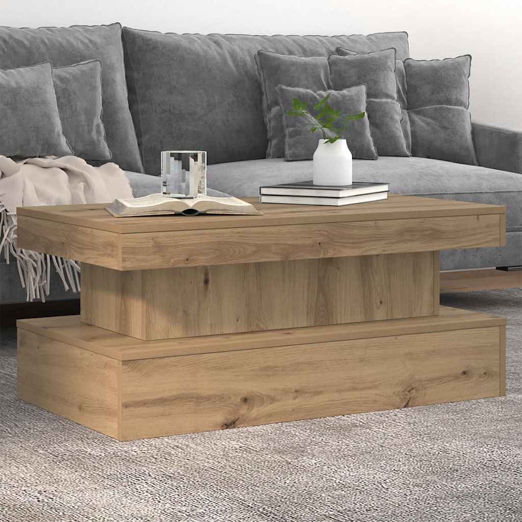vidaXL Stolik kawowy z oświetleniem LED, dąb artisian, 90x50x40 cm