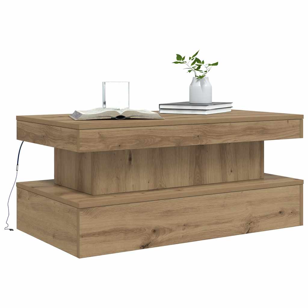 vidaXL Stolik kawowy z oświetleniem LED, dąb artisian, 90x50x40 cm