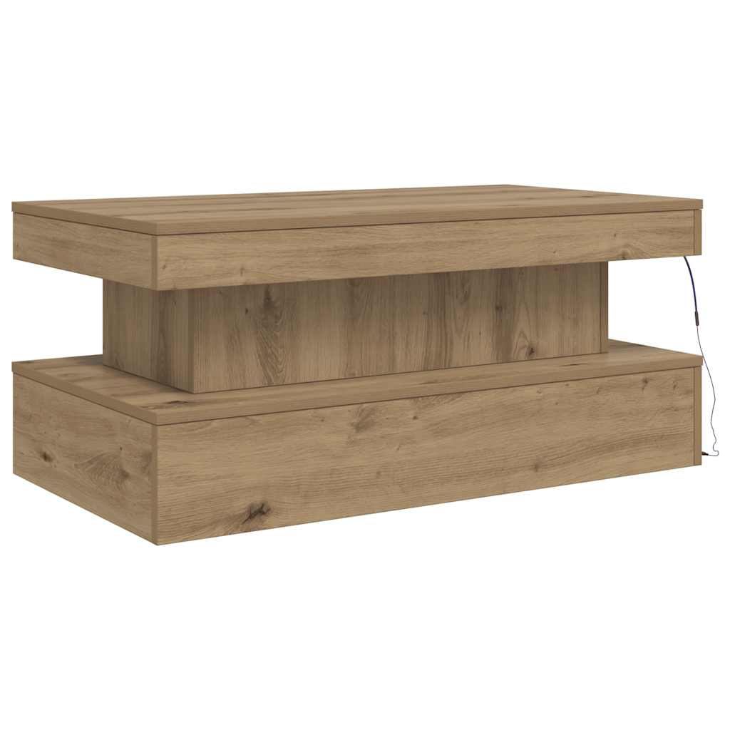 vidaXL Stolik kawowy z oświetleniem LED, dąb artisian, 90x50x40 cm