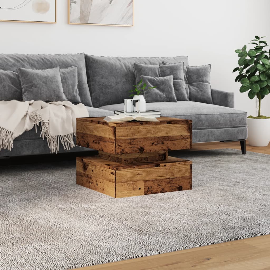 vidaXL Stolik kawowy z oświetleniem LED, stare drewno, 50x50x40 cm