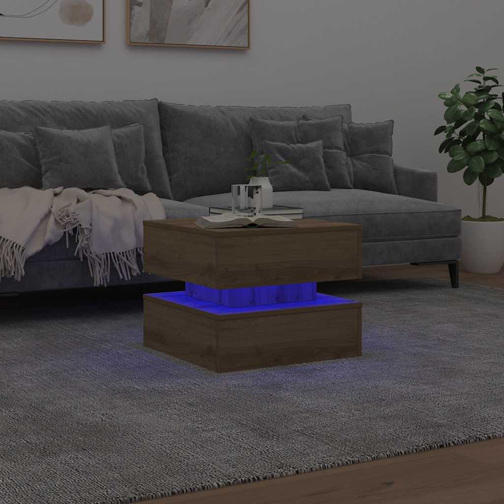 vidaXL Stolik kawowy z oświetleniem LED, dąb artisian, 50x50x40 cm