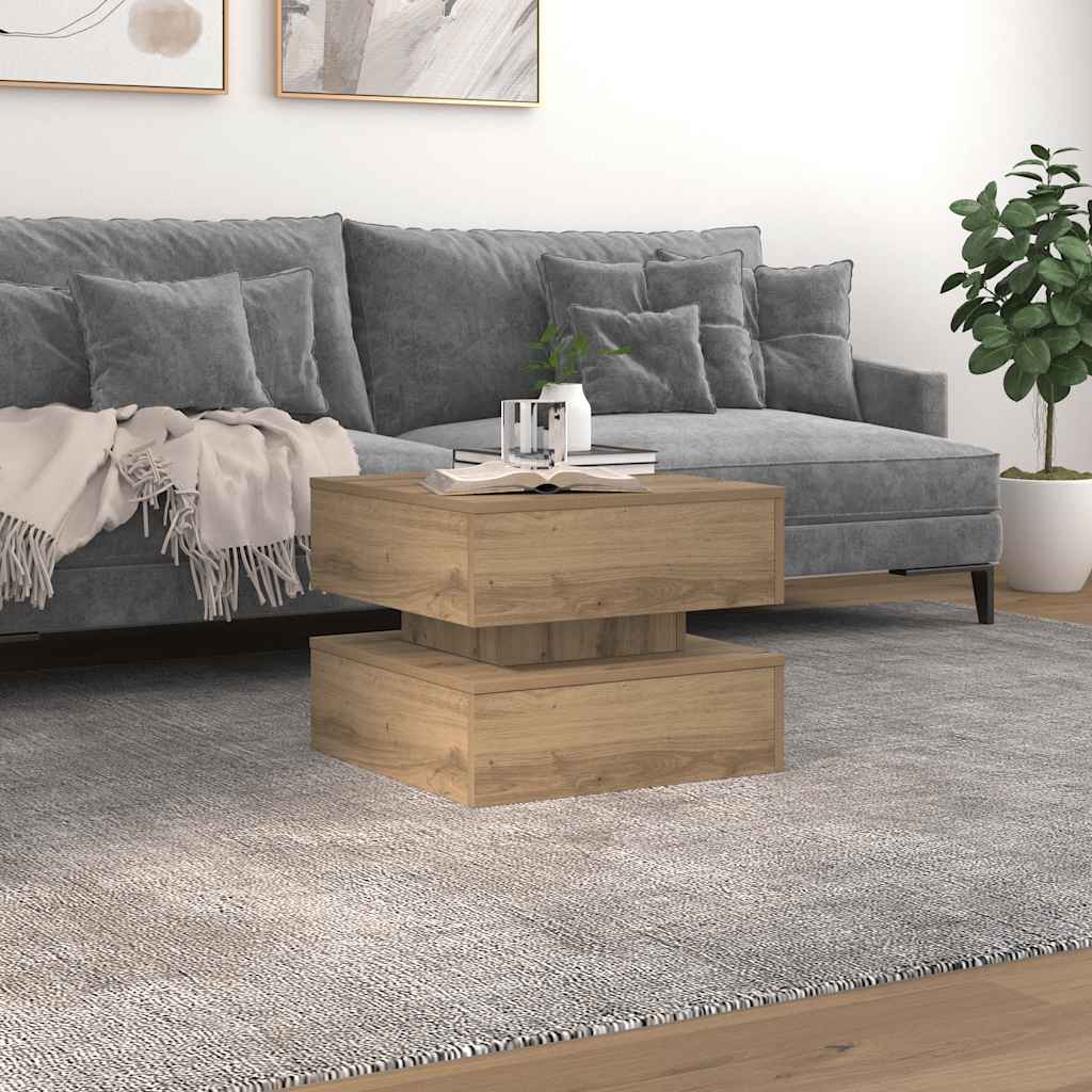 vidaXL Stolik kawowy z oświetleniem LED, dąb artisian, 50x50x40 cm