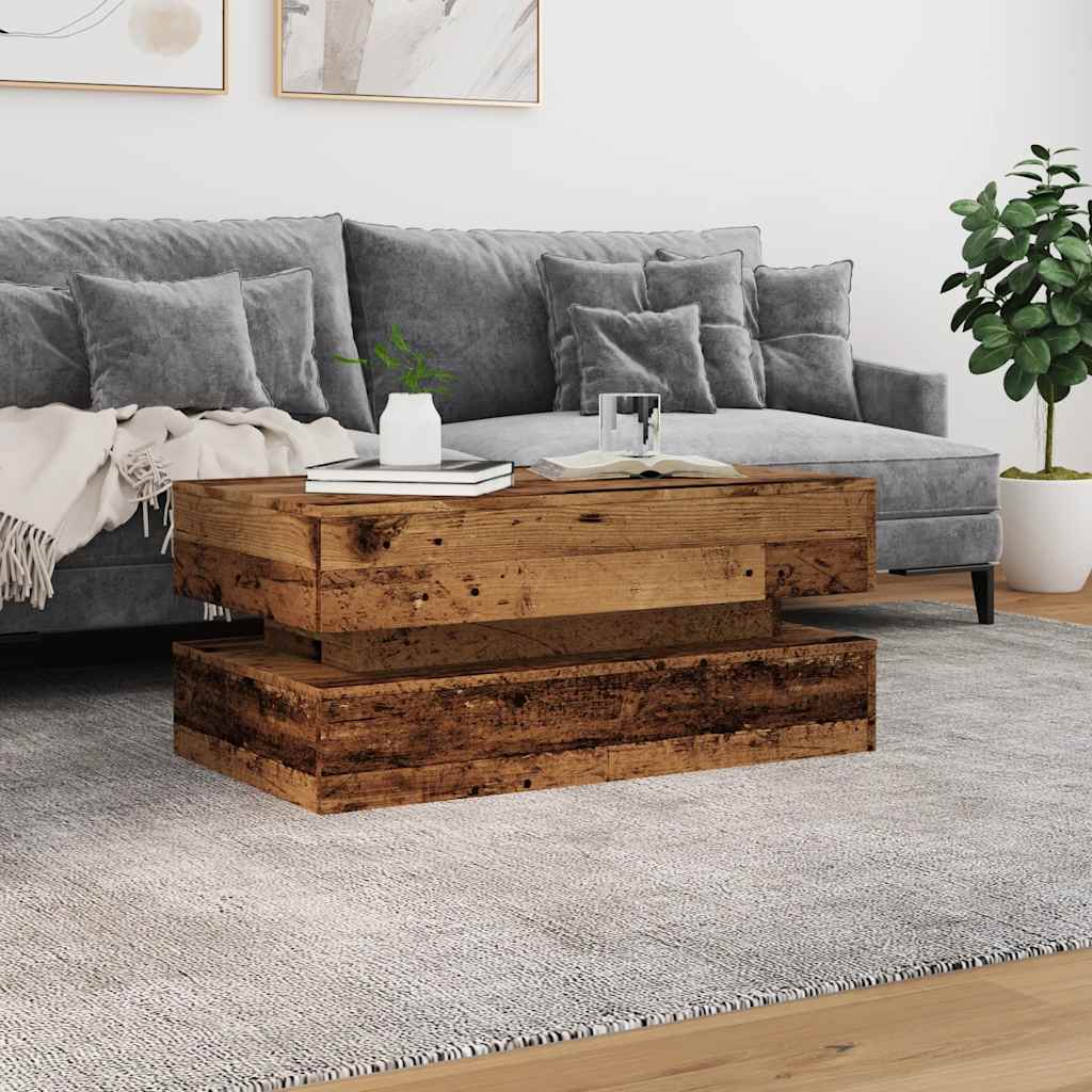 vidaXL Stolik kawowy z oświetleniem LED, stare drewno, 90x50x40 cm