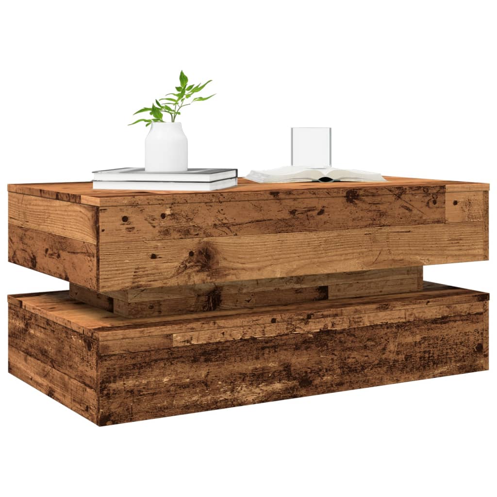 vidaXL Stolik kawowy z oświetleniem LED, stare drewno, 90x50x40 cm