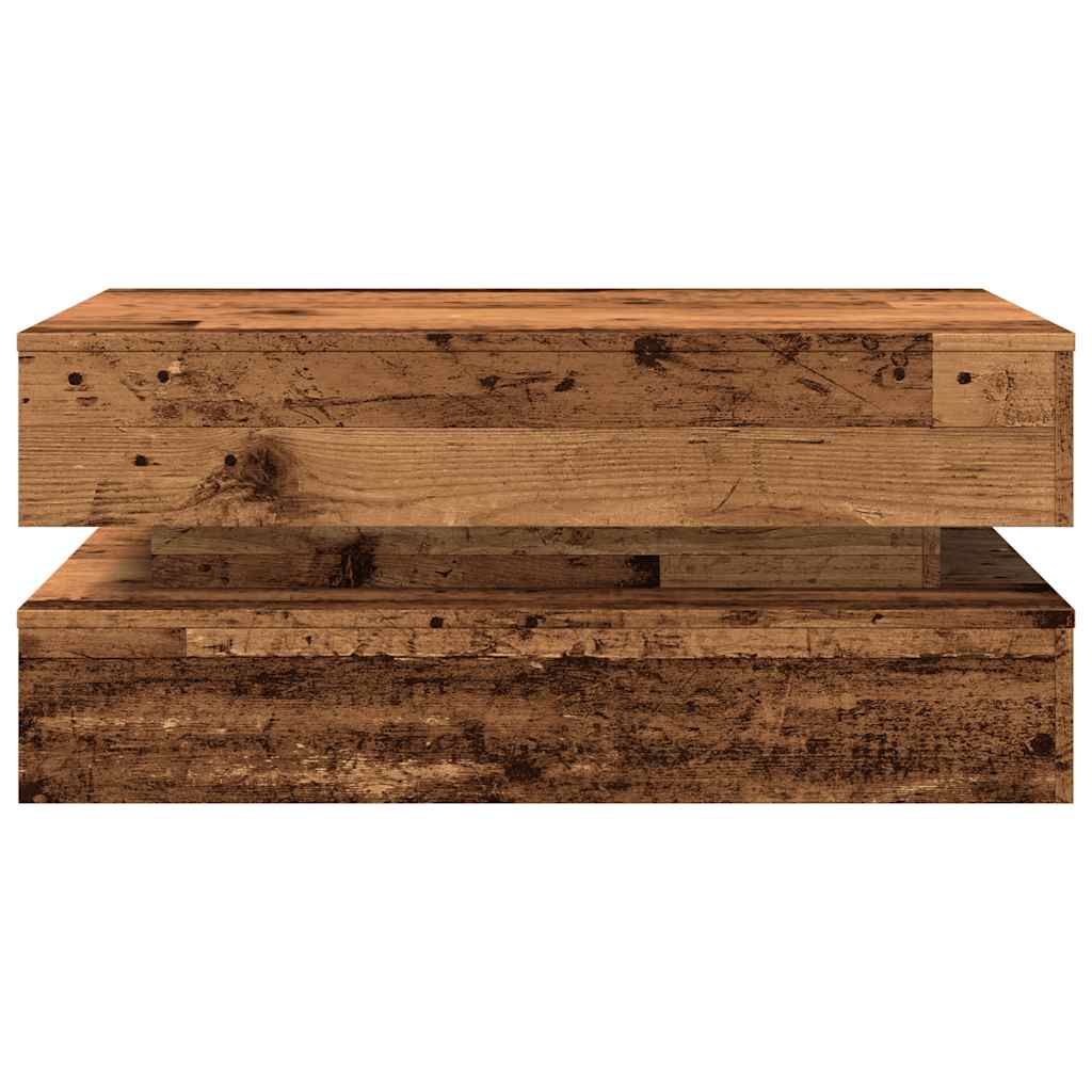 vidaXL Stolik kawowy z oświetleniem LED, stare drewno, 90x50x40 cm