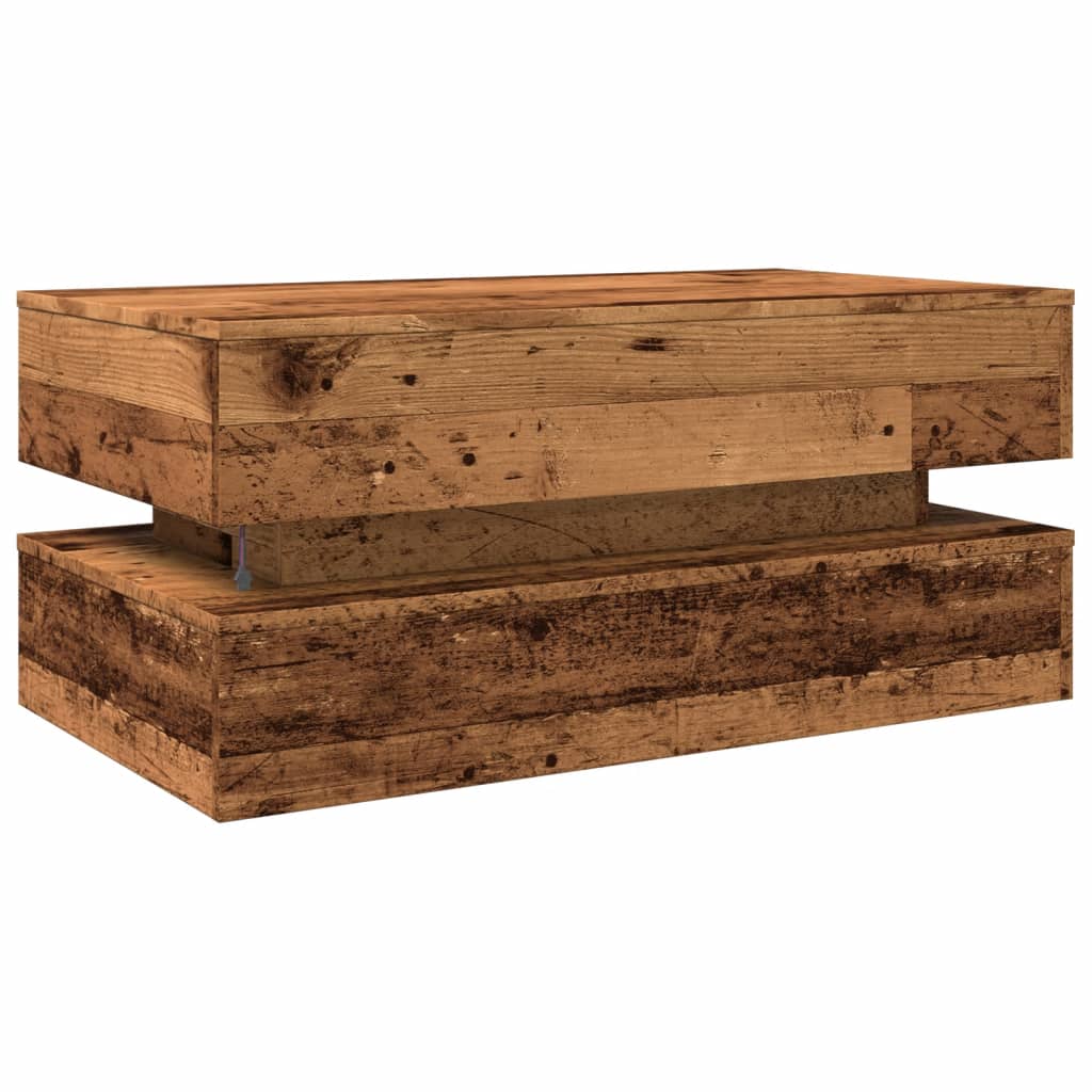 vidaXL Stolik kawowy z oświetleniem LED, stare drewno, 90x50x40 cm