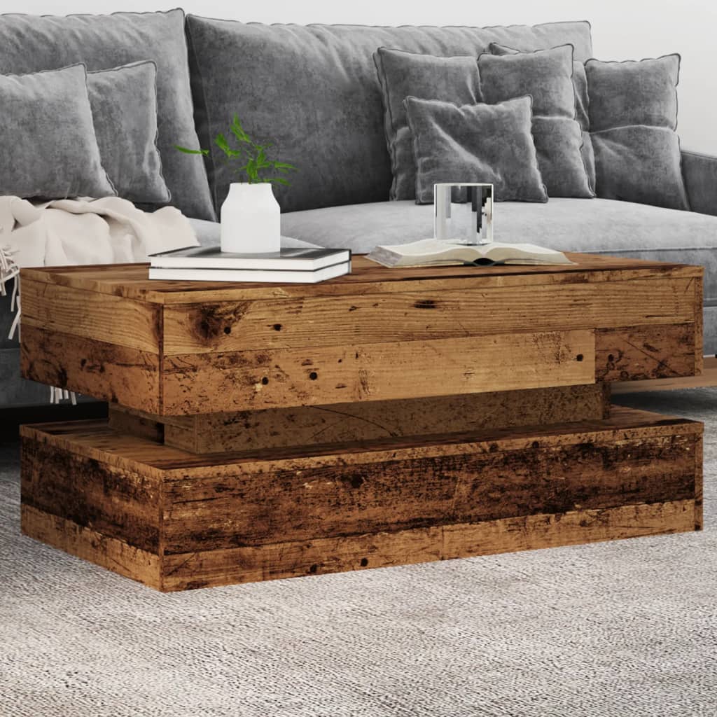 vidaXL Stolik kawowy z oświetleniem LED, stare drewno, 90x50x40 cm