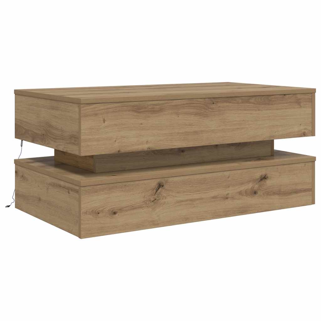 vidaXL Stolik kawowy z oświetleniem LED, dąb artisian, 90x50x40 cm