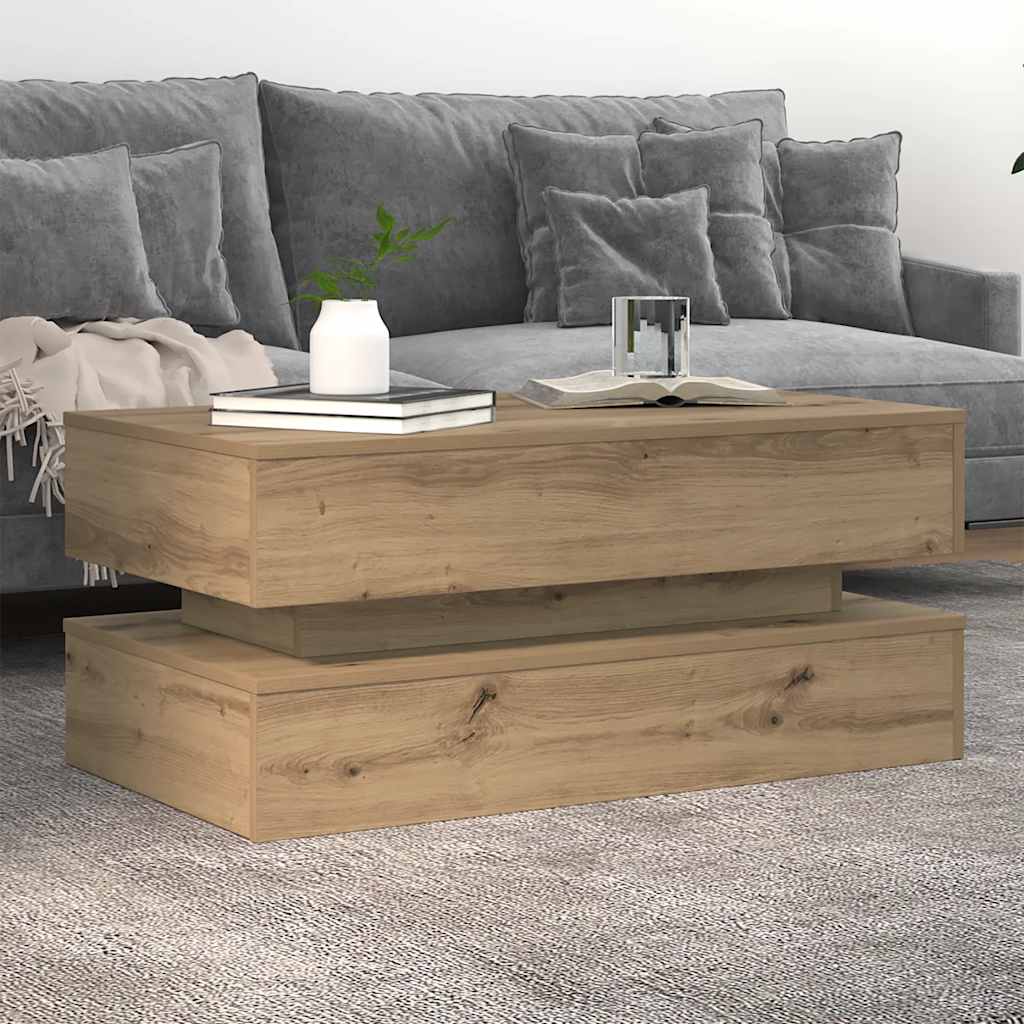 vidaXL Stolik kawowy z oświetleniem LED, dąb artisian, 90x50x40 cm