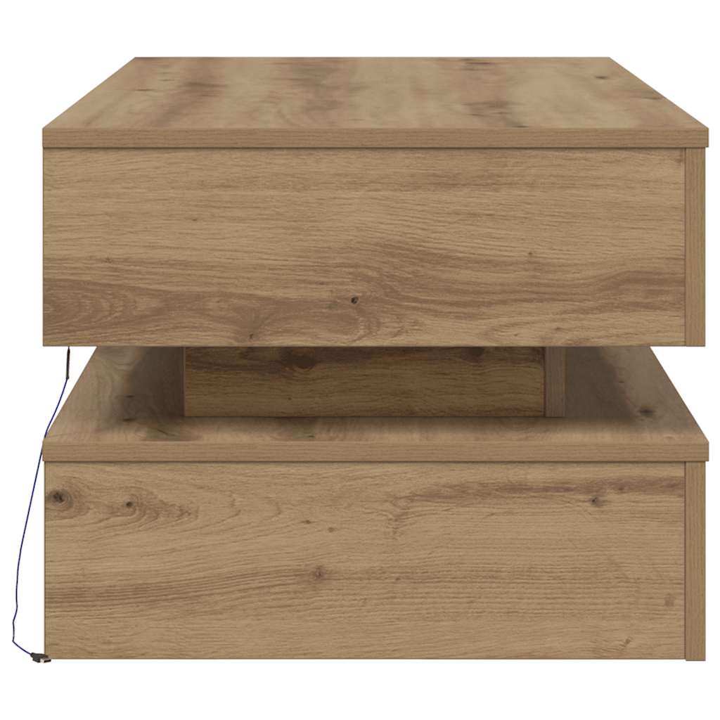 vidaXL Stolik kawowy z oświetleniem LED, dąb artisian, 90x50x40 cm