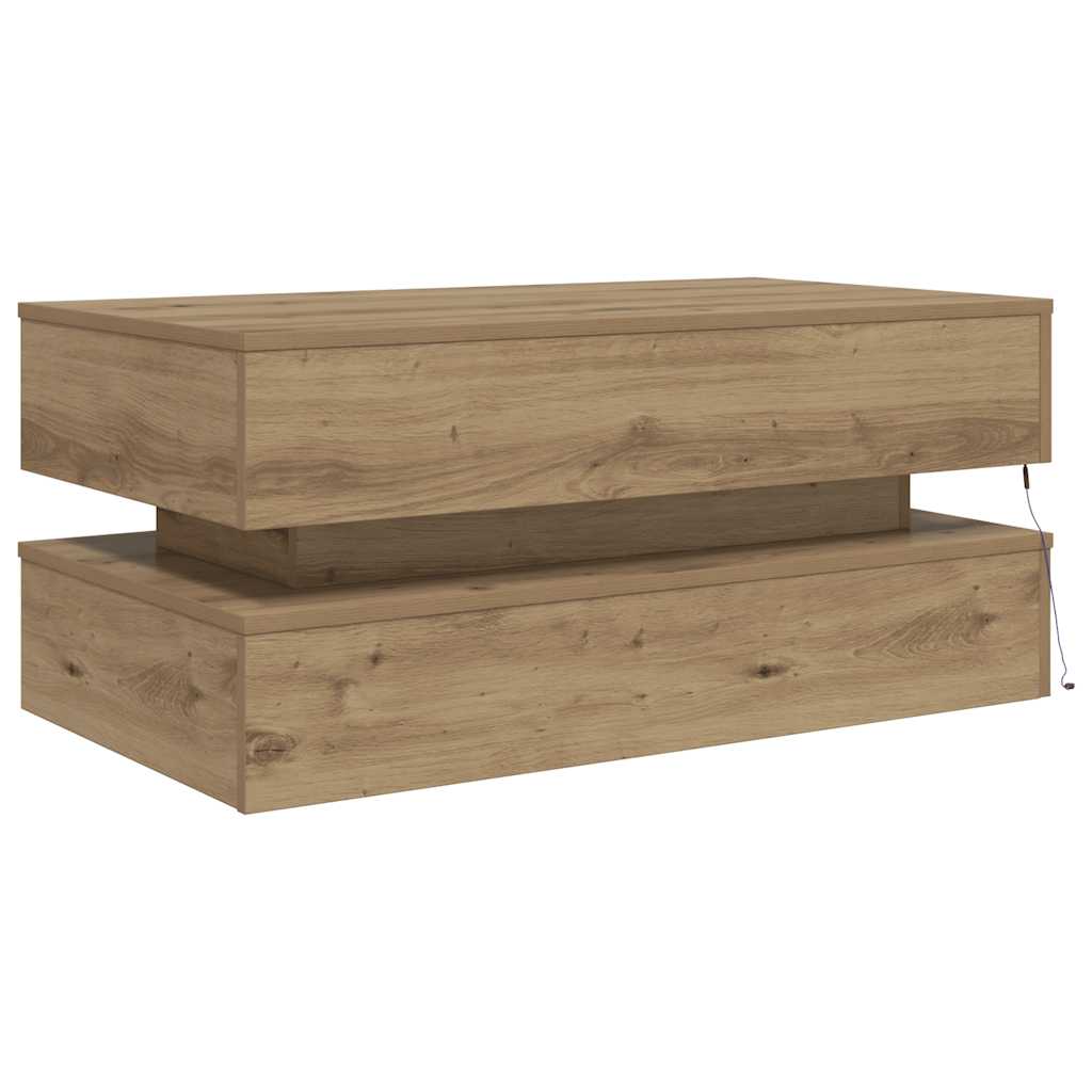 vidaXL Stolik kawowy z oświetleniem LED, dąb artisian, 90x50x40 cm