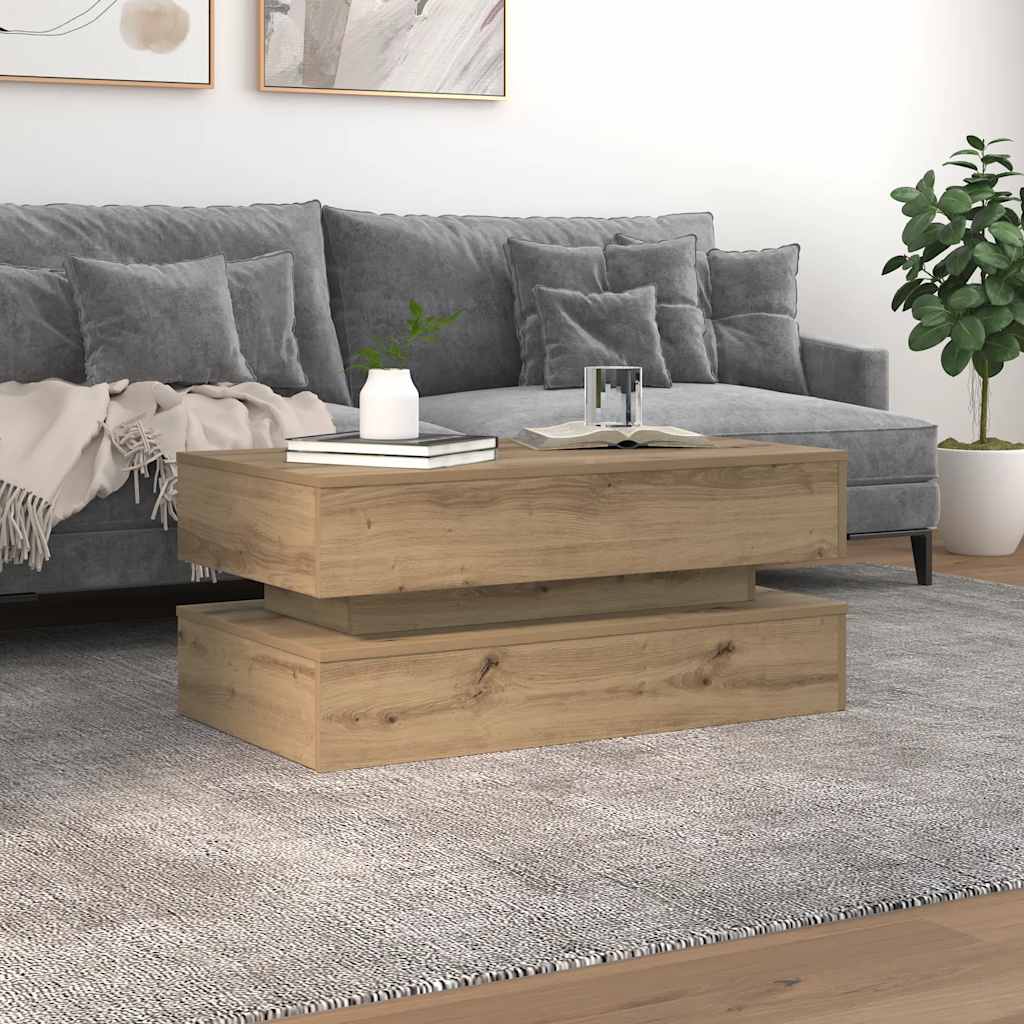vidaXL Stolik kawowy z oświetleniem LED, dąb artisian, 90x50x40 cm