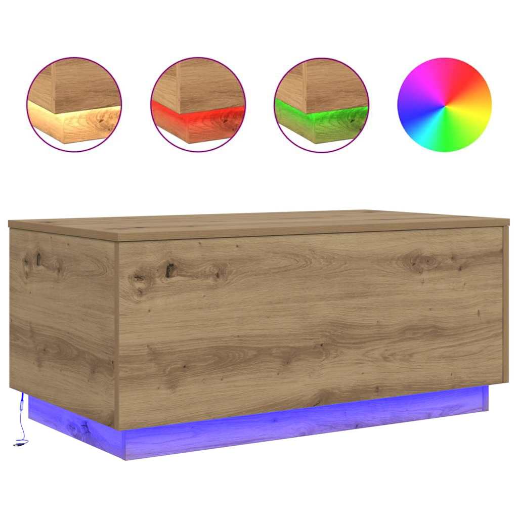 vidaXL Stolik kawowy z oświetleniem LED, dąb artisan, 90x50x40 cm