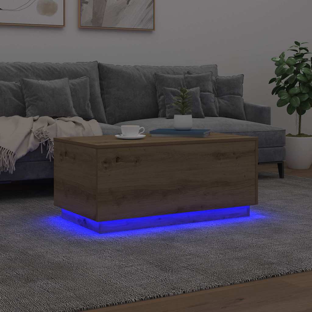 vidaXL Stolik kawowy z oświetleniem LED, dąb artisan, 90x50x40 cm