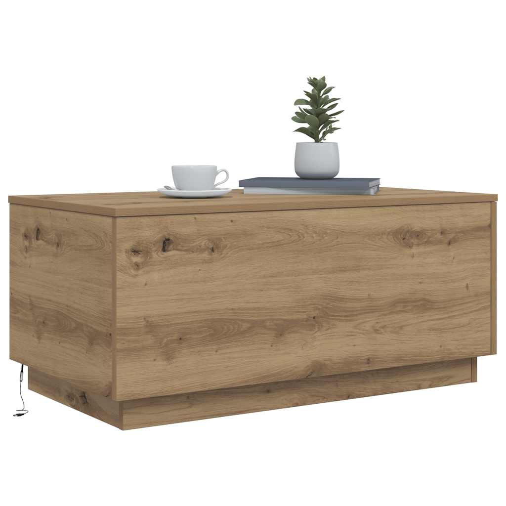 vidaXL Stolik kawowy z oświetleniem LED, dąb artisan, 90x50x40 cm