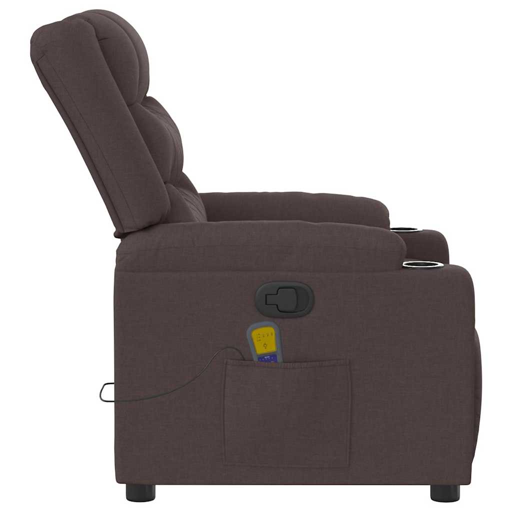 vidaXL Rozkładany fotel masujący, ciemnobrązowy, obity tkaniną