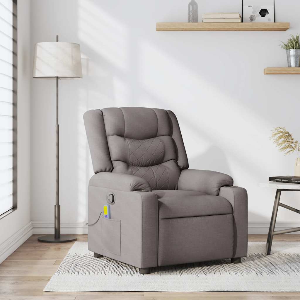 vidaXL Rozkładany fotel masujący, taupe, obity tkaniną