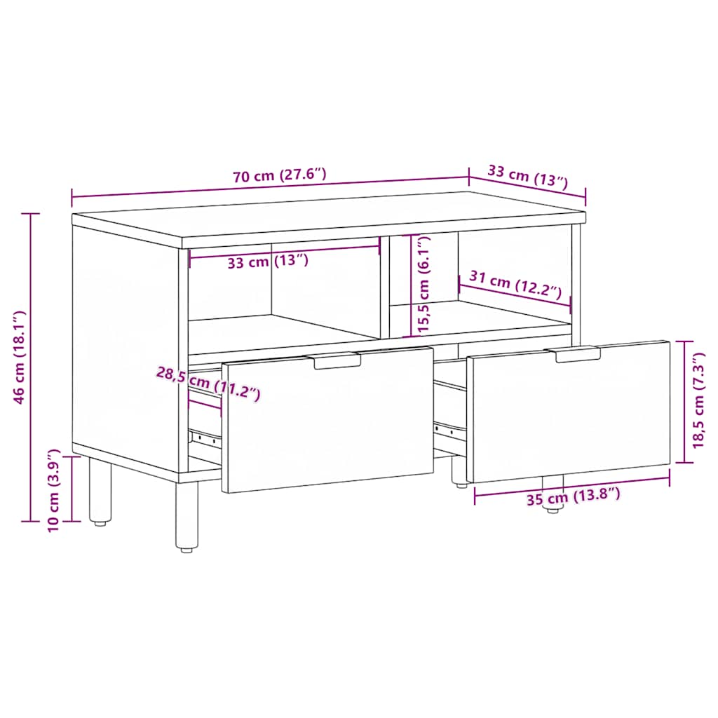 vidaXL Szafka pod TV, czarna, 70x33x46 cm, materiał drewnopochodny