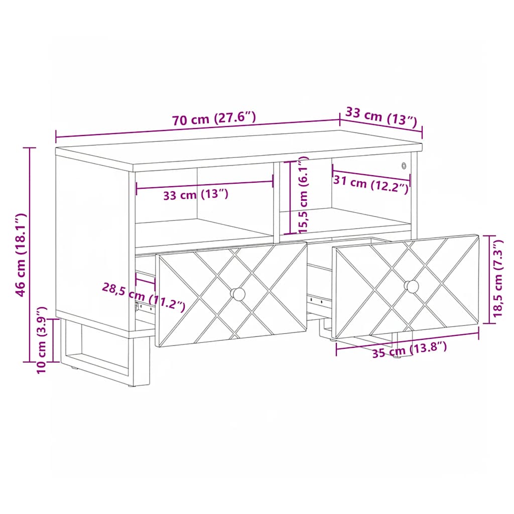 vidaXL Szafka pod telewizor, czarna, 70x33x46 cm, lite drewno mango