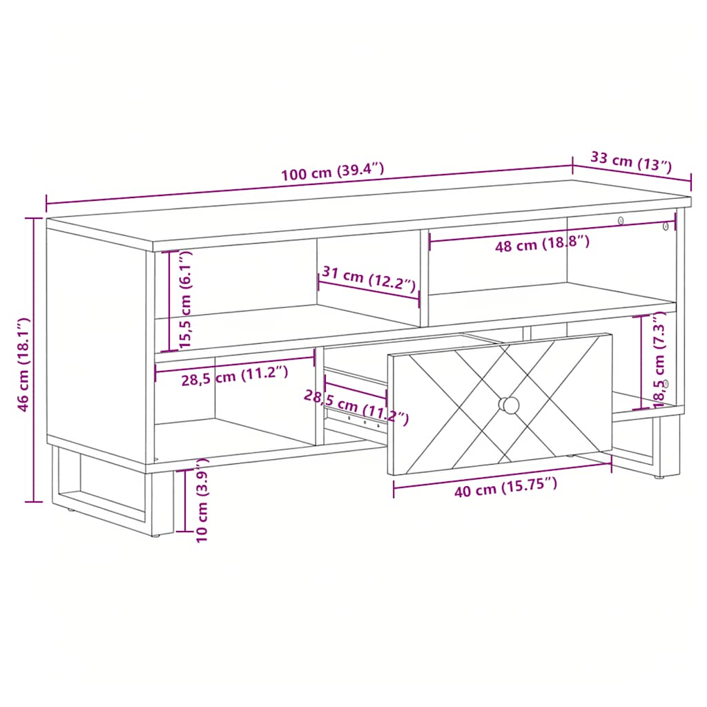 vidaXL Szafka pod telewizor, czarna, 100x33x46 cm, lite drewno mango