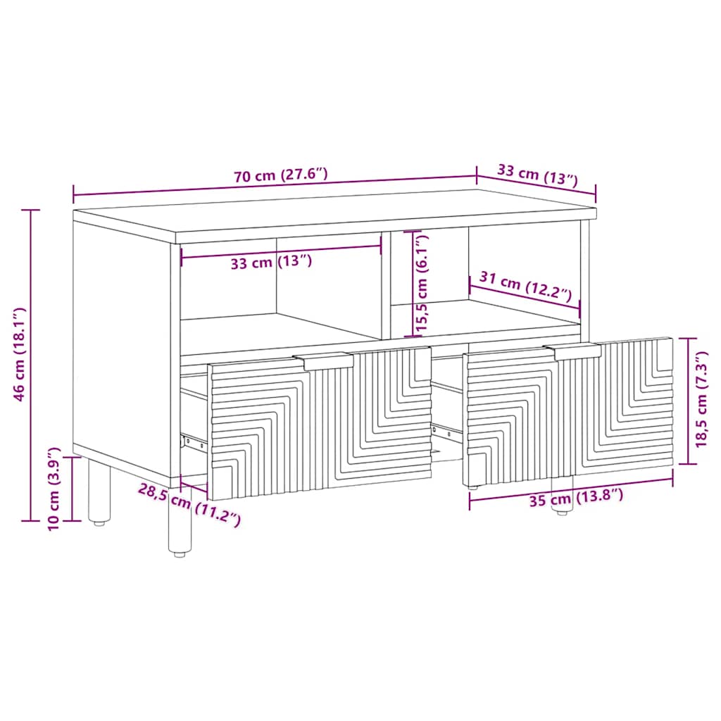 vidaXL Szafka RTV Brązowa 70x33x46 cm Drewno lite Mango