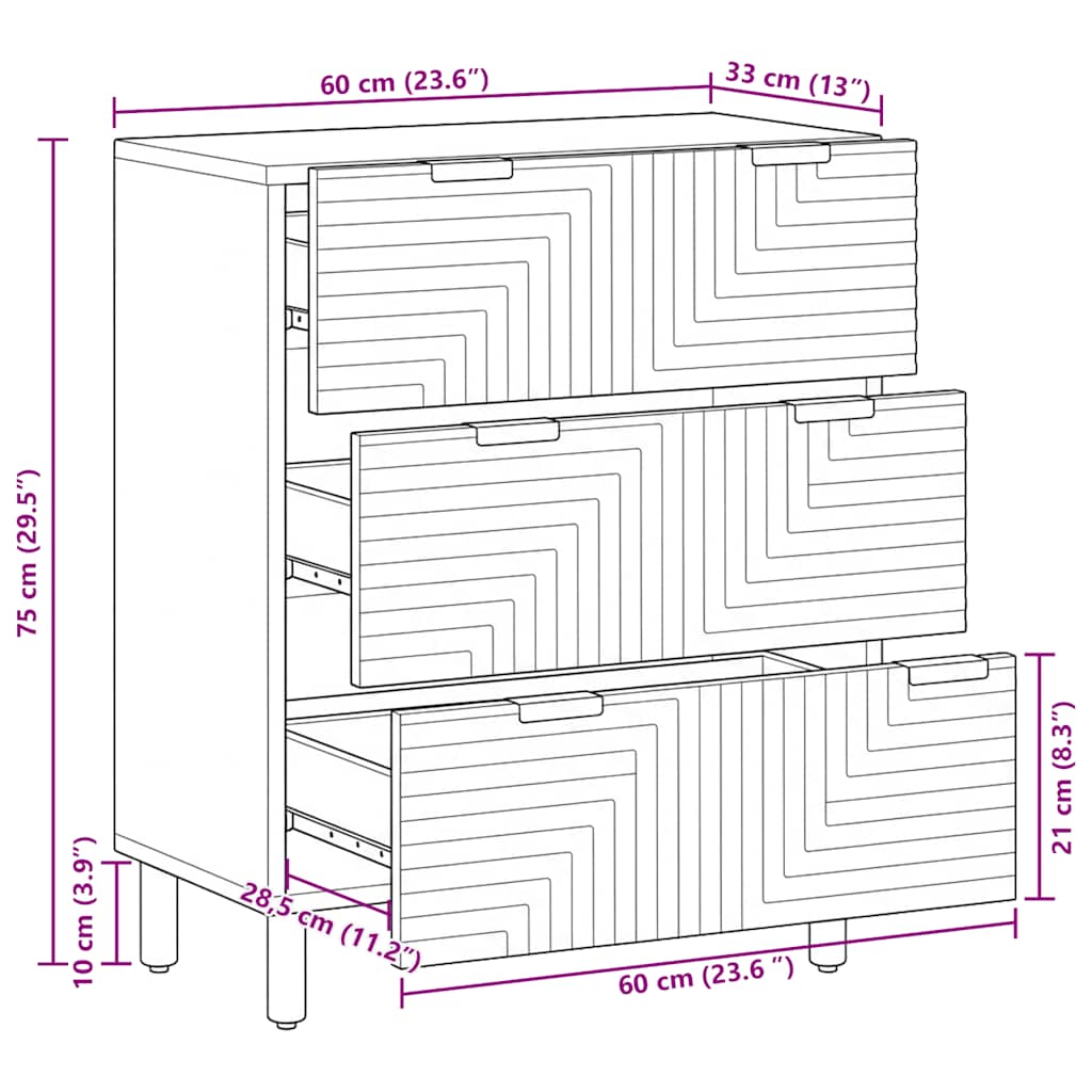 vidaXL Komoda Brązowa 60x33x75 cm Drewno lite Mango