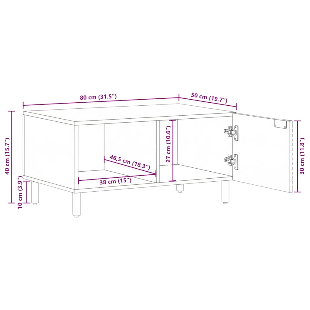 vidaXL Stolik kawowy Brązowy 80x50x40 cm Drewno lite Mango