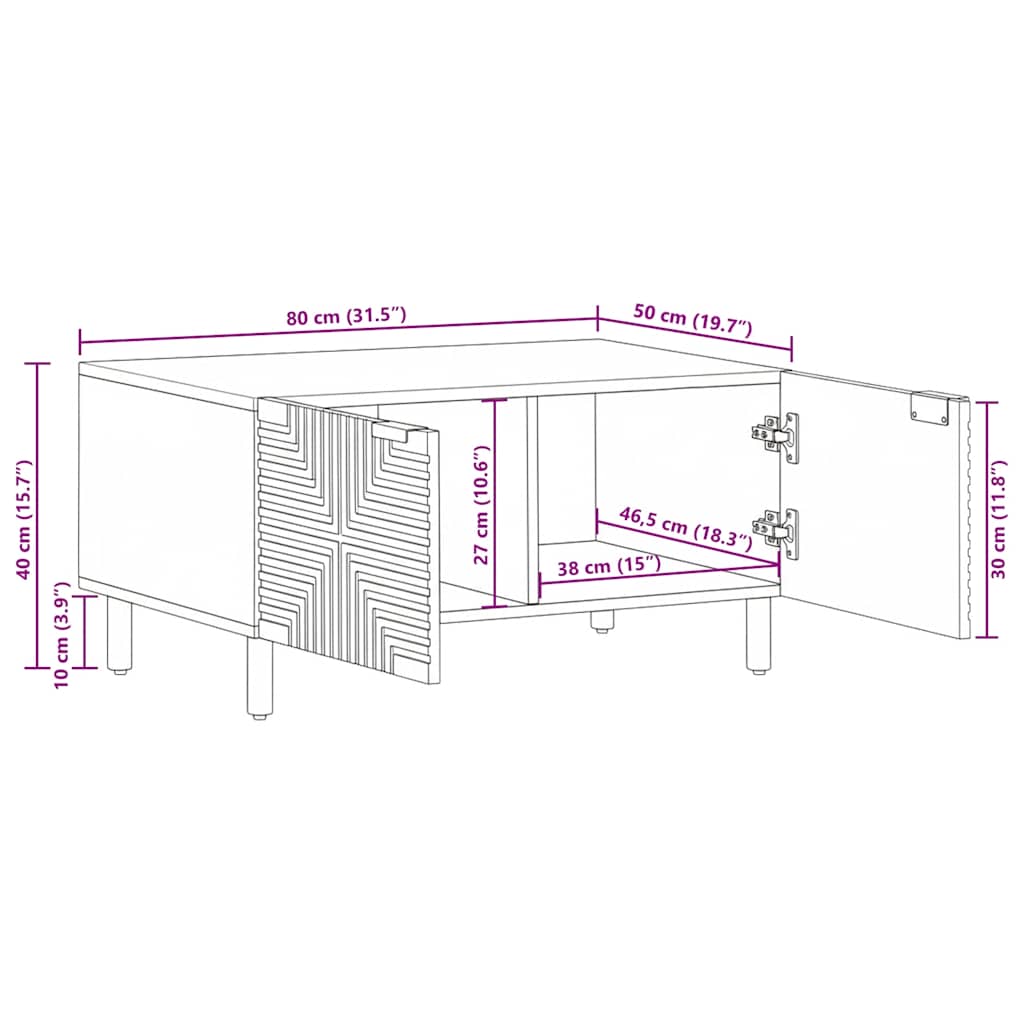 vidaXL Stolik kawowy Brązowy 80x50x40 cm Drewno lite Mango