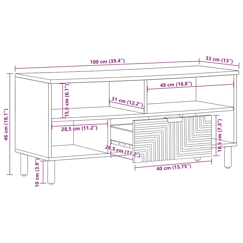 vidaXL Szafka RTV Brązowa 100x33x46 cm Drewno lite Mango