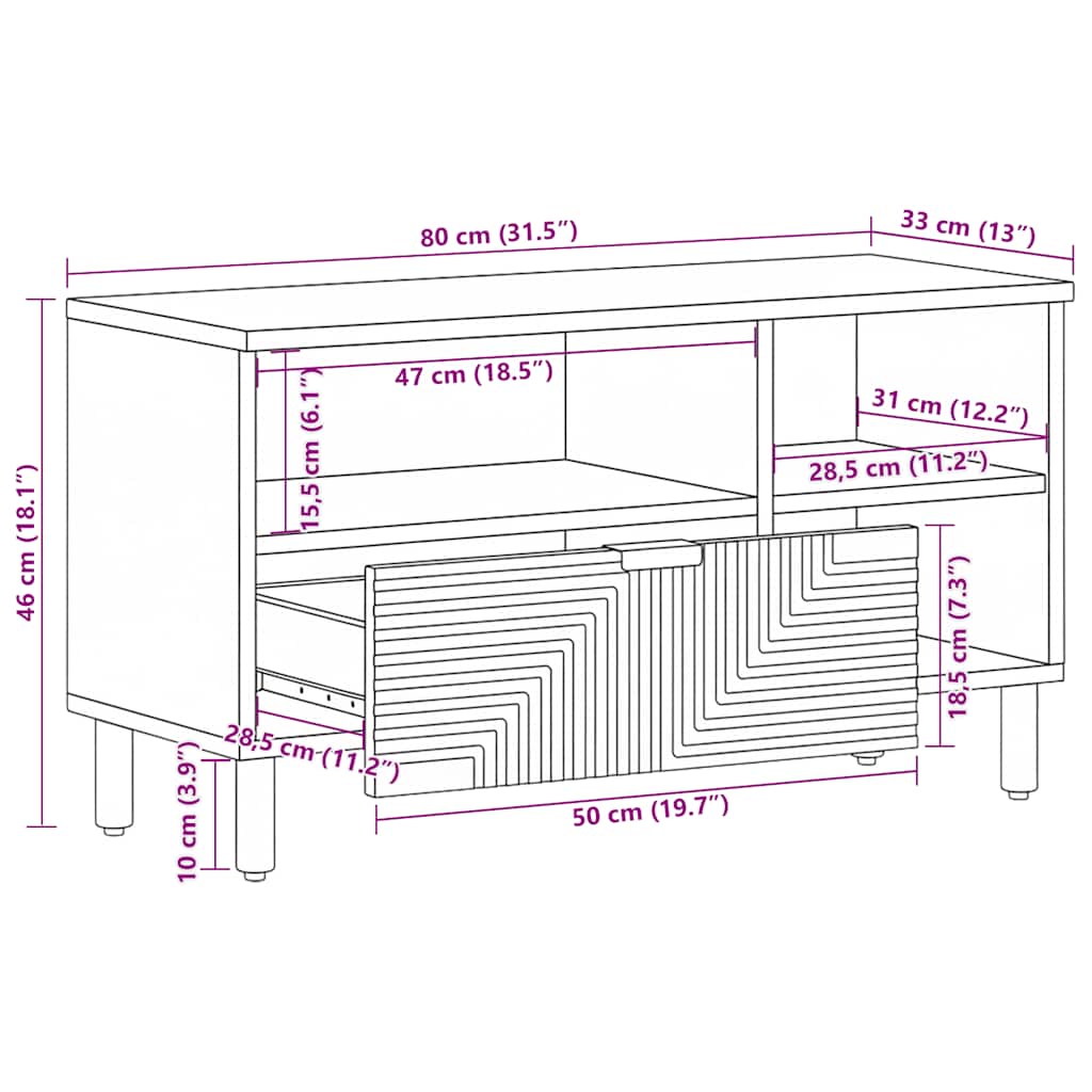 vidaXL Szafka RTV Brązowa 80x33x46 cm Drewno lite Mango