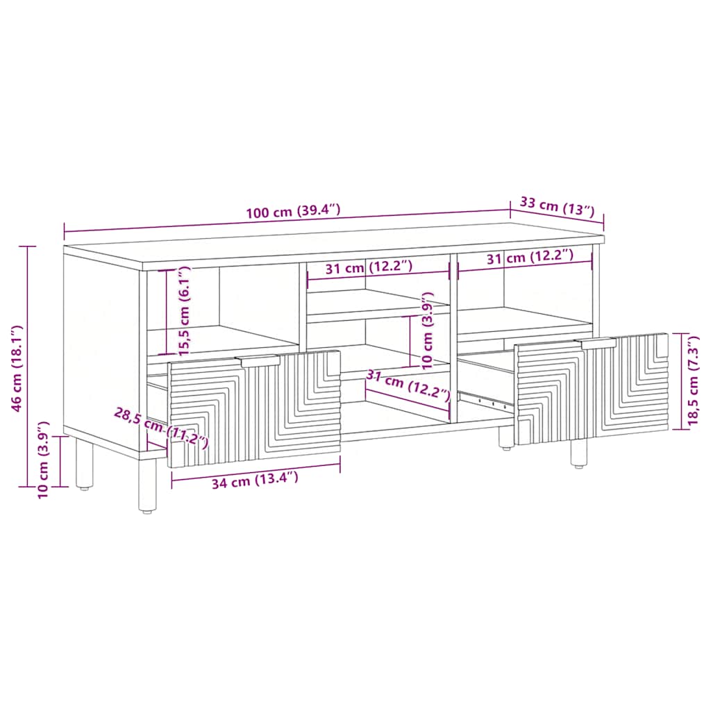 vidaXL Szafka RTV Brązowa 100x33x46 cm Drewno lite Mango