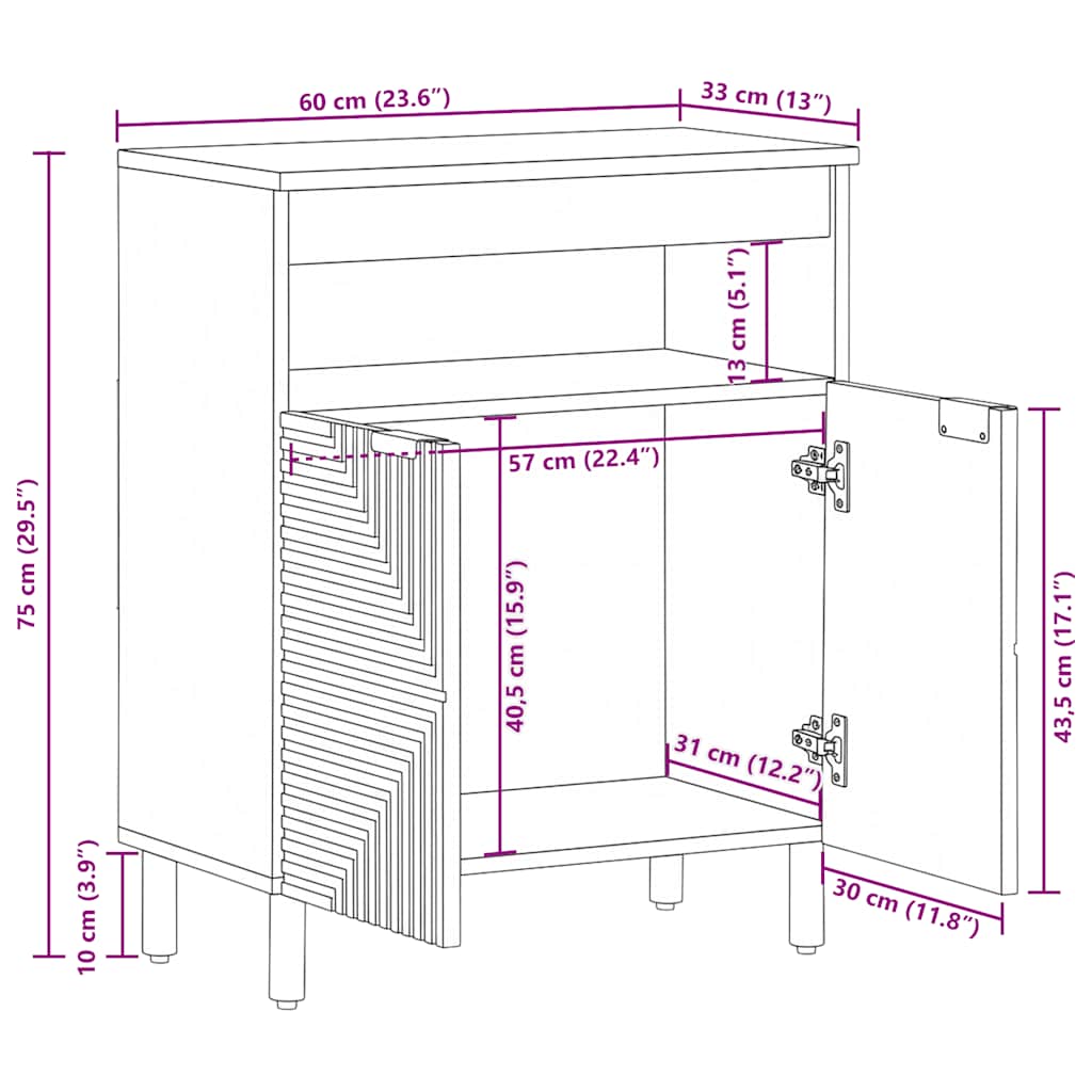 vidaXL Komoda Brązowa 60x33x75 cm Drewno lite Mango