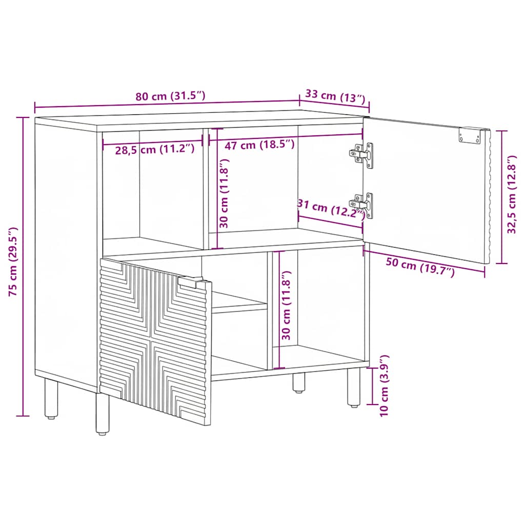 vidaXL Komoda Brązowa 80x33x75 cm Drewno lite Mango