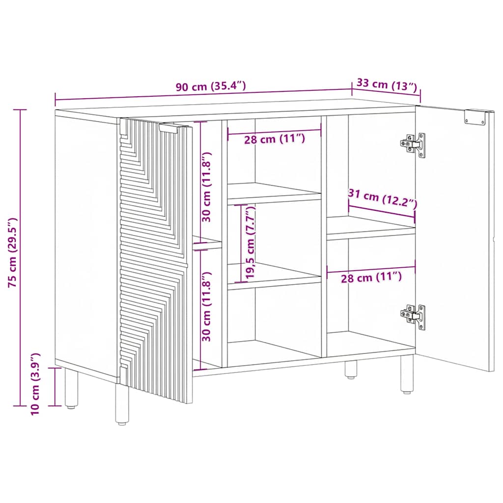 vidaXL Komoda Brązowa 90x33x75 cm Drewno lite Mango