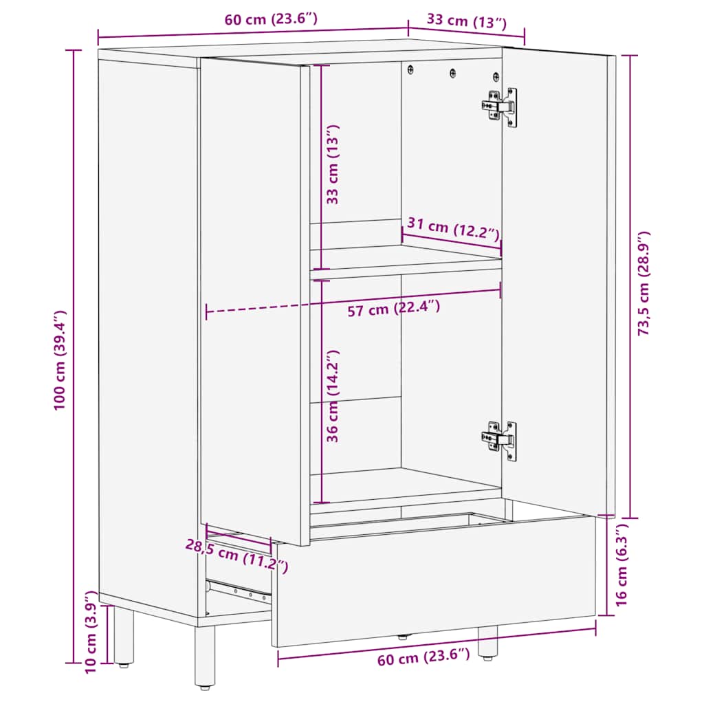 vidaXL Komoda wysoka Brązowa 60x33x100 cm Drewno lite Mango