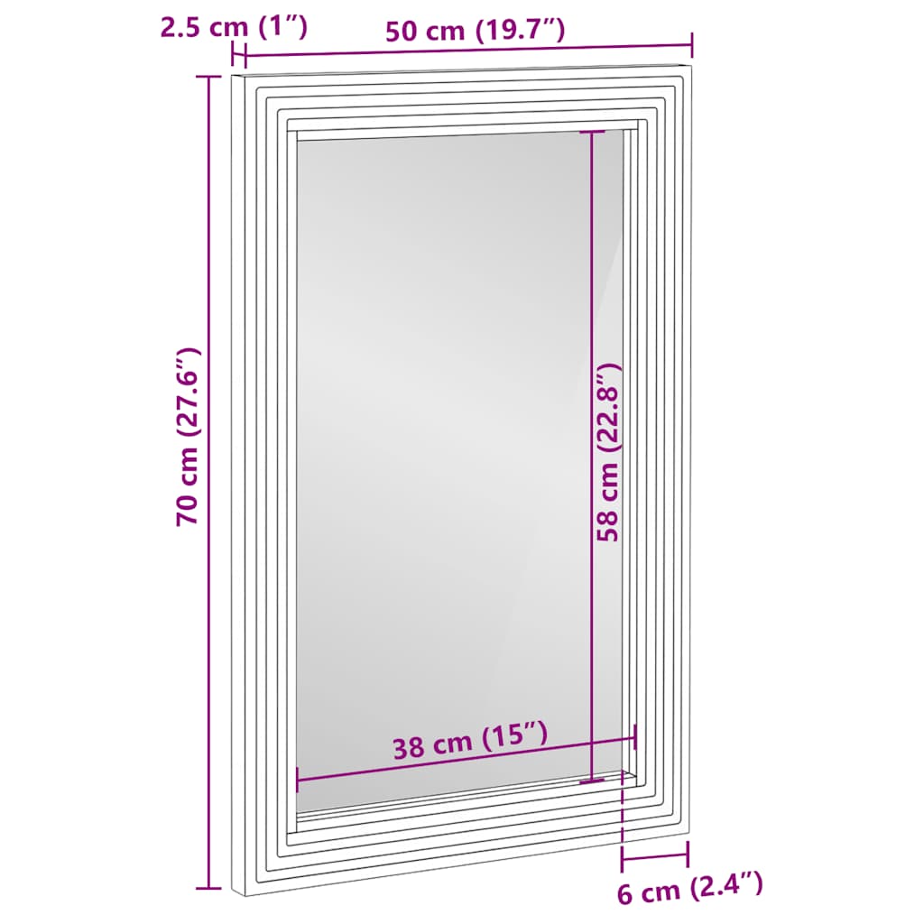 vidaXL Lustro łazienkowe Brązowe 50x70x2,5 cm Drewno lite Mango
