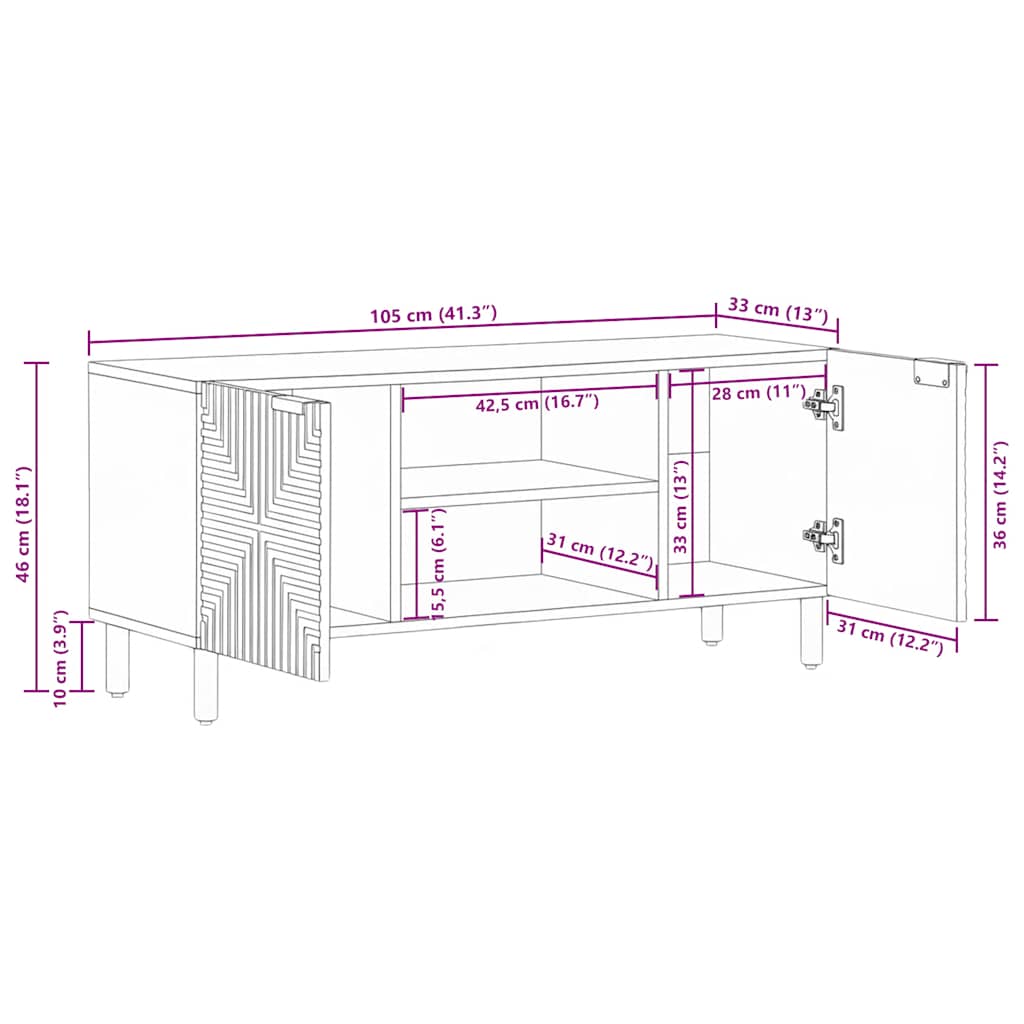 vidaXL Szafka pod telewizor, 105x33x46 cm, lite drewno akacjowe