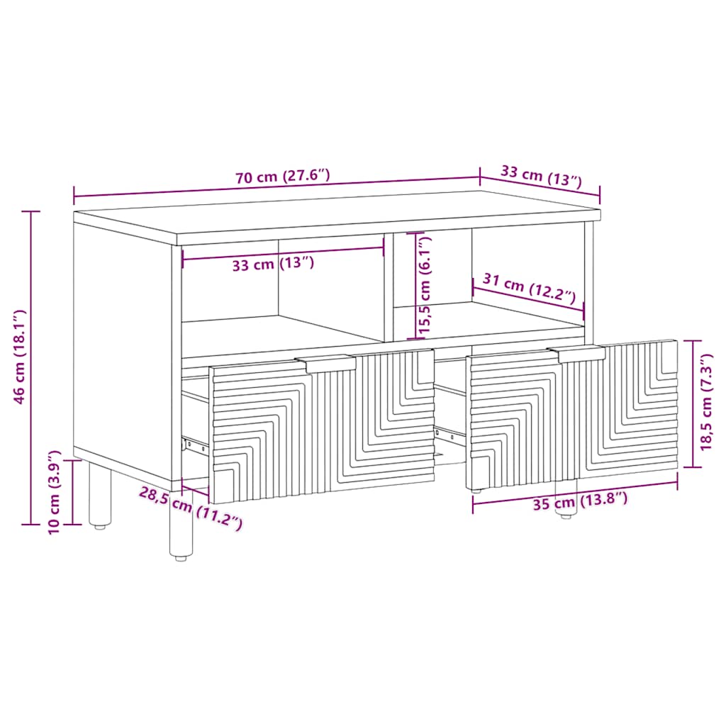 vidaXL Szafka pod telewizor, 70x33x46 cm, lite drewno akacjowe