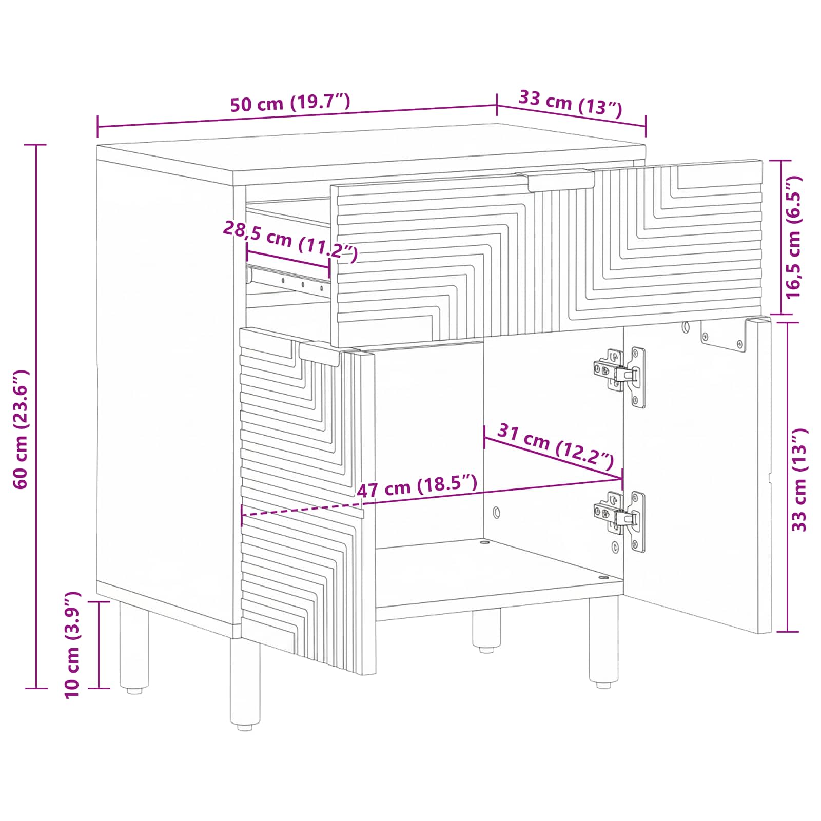 vidaXL Szafka pod łóżko brązowy 50 x 33 x 60 cm Lite Drewno Akacji