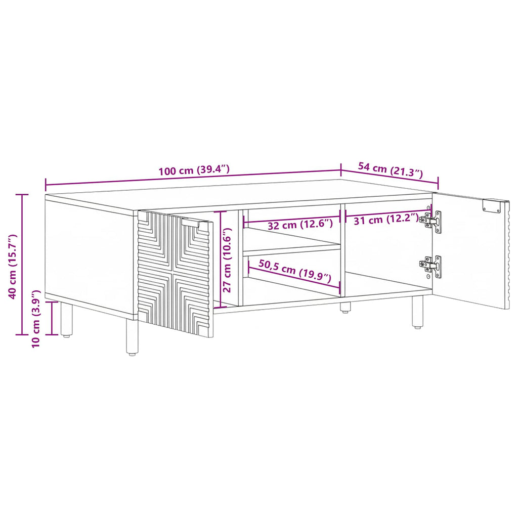 vidaXL Stolik kawowy brązowy 100 x 54 x 40 cm Lite Drewno Akacji